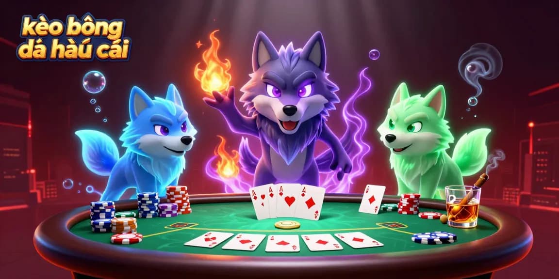 Engage with kèo bóng đá nhà cái in a vibrant casino scene featuring a dynamic poker setup with detailed characters and elements.