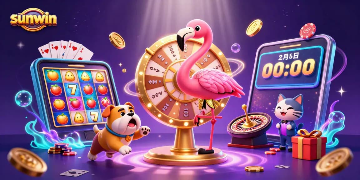 Spin the giant prize wheel with sunwin's 3D cartoon characters amidst vibrant slot game elements.