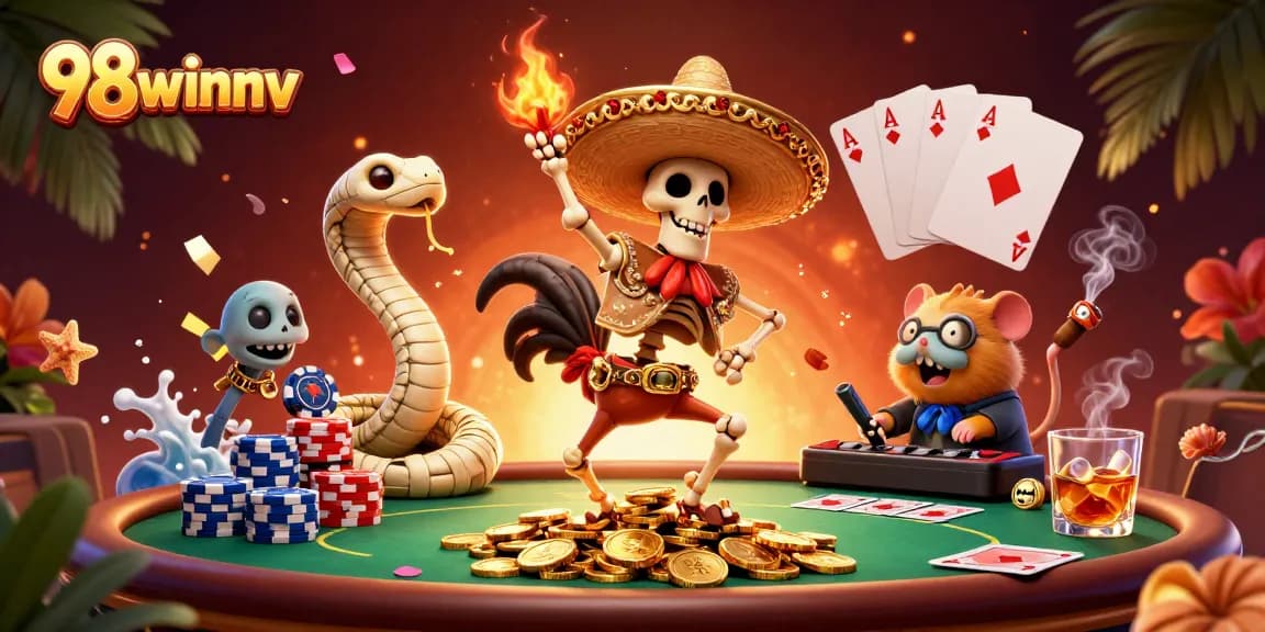 Experience the thrill of 98winnv with vibrant characters celebrating a big win at the casino.