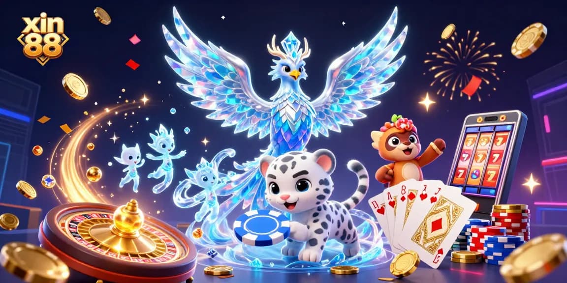 Experience thrilling gameplay at xin 88 with a captivating scene of an ice phoenix surrounded by dynamic casino elements.
