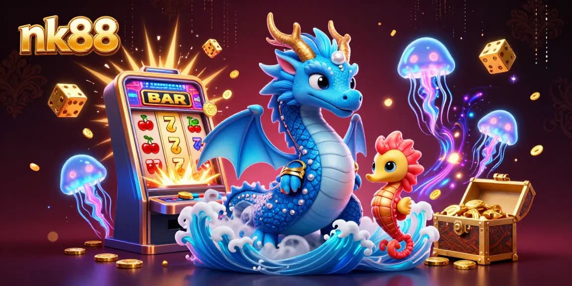 Experience thrilling gameplay with nk88, featuring an azure water dragon and exciting casino elements.