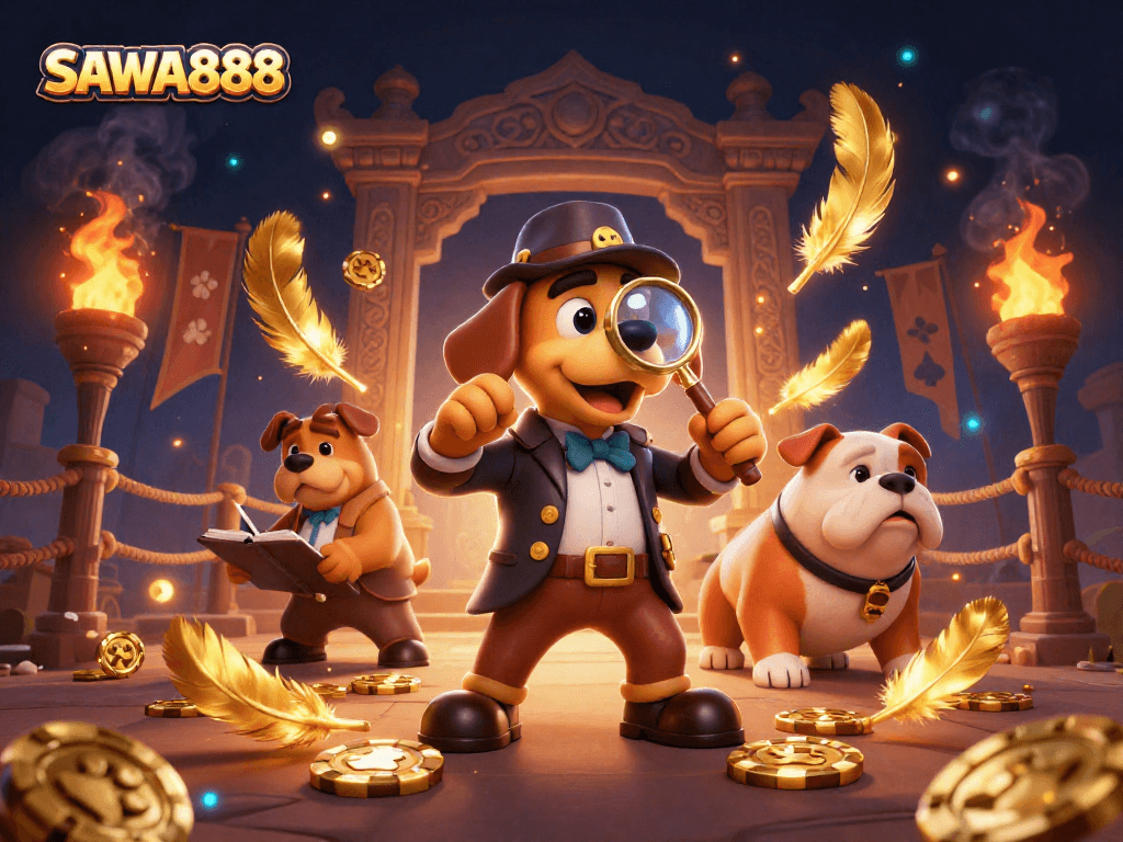 Experience SAWA888 with a dynamic illustration featuring a detective theme in the vibrant casino world.