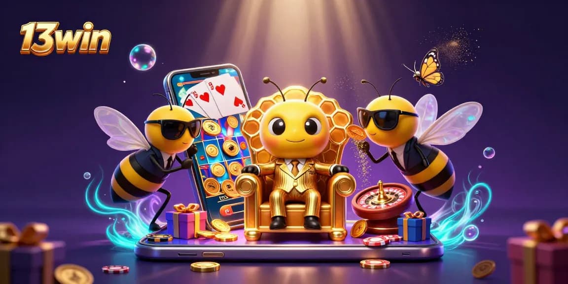 Discover exciting wins on 13win with vibrant slot games and animated characters in a dynamic casino scene.