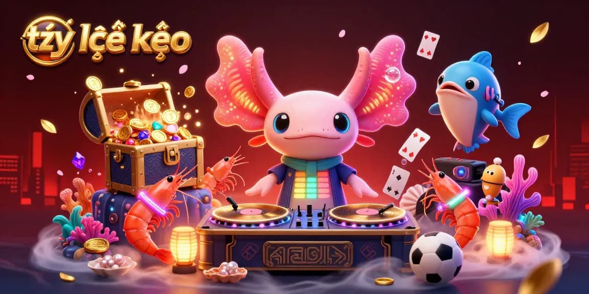 Engage with tỷ lệ kèo in an ultra-detailed sports betting underwater scene featuring an axolotl DJ and dynamic gaming elements.
