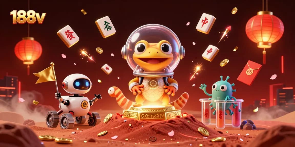 Engage with 188v's captivating casino adventure featuring Martian gecko discovering treasures.