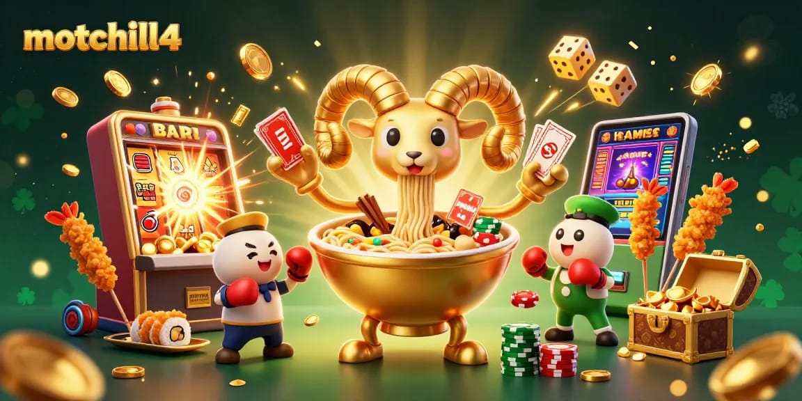 Experience the fun at motchill4 with a vibrant casino-themed 3D scene showcasing colorful characters.