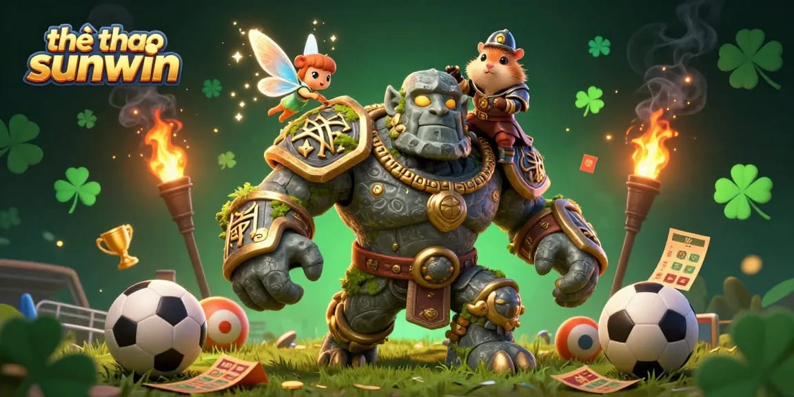 Engage with thể thao sunwin's vibrant sports betting scene, featuring a dynamic golem guardian and whimsical companions.