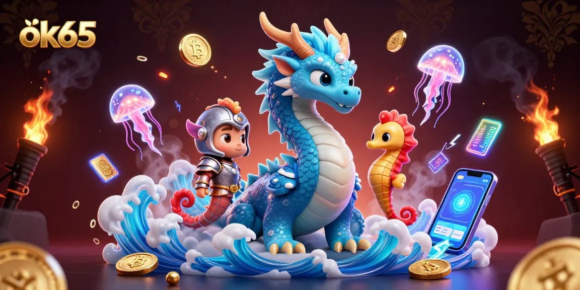 Engage with the exciting world of ok65 through energetic gaming scenes featuring vibrant 3D characters and elements.
