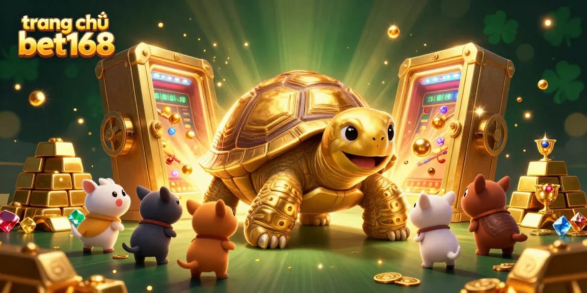 Experience the excitement at trang chủ bet168 with vibrant animation of a golden tortoise pinball machine.