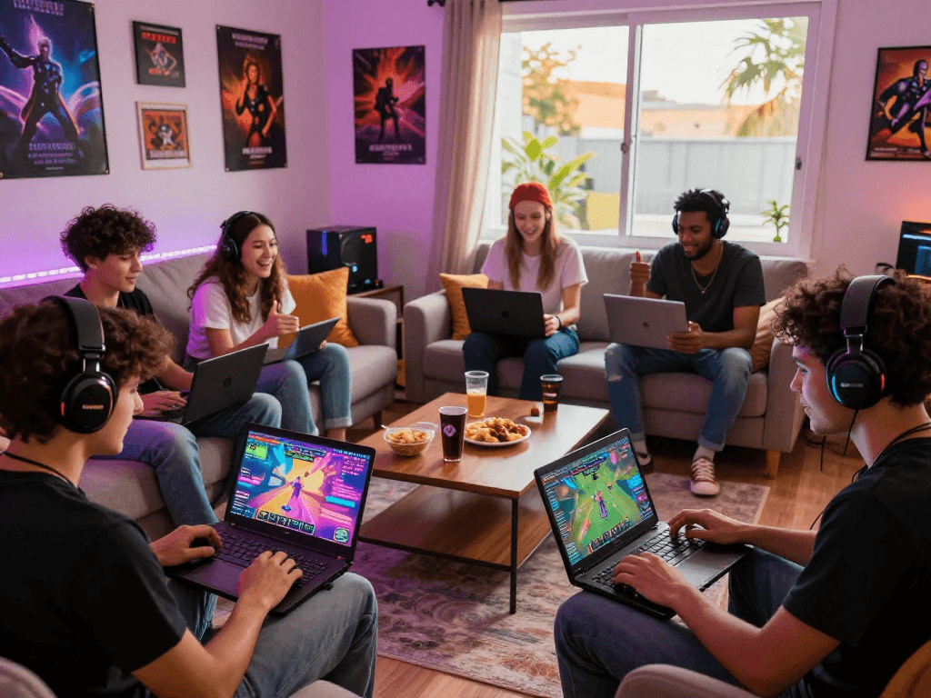 Engaged gamers enjoying various sex games in a cozy, vibrant setting.