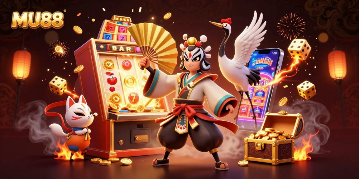Win big at MU88 in an exciting casino scene with dynamic characters and vibrant game elements
