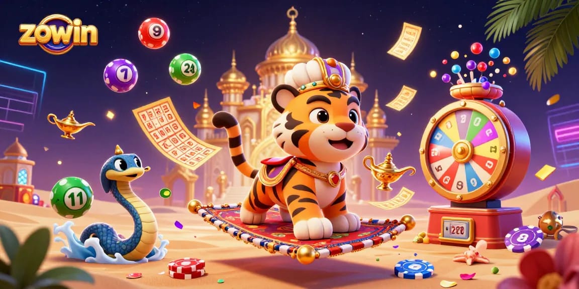 Zowin engages players with vibrant lottery elements and a magical casino theme on a rich 3D canvas.