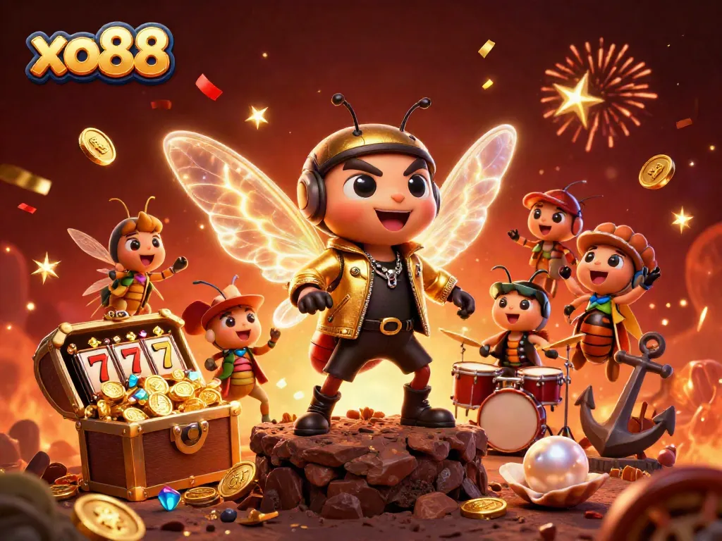 Engage in exhilarating slots gameplay at xo88 with dynamic characters and vibrant casino elements.