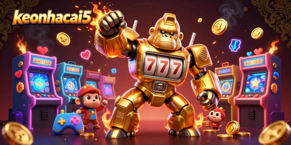 Engage with keonhacai5's vibrant 3D casino scene featuring an explosive golden gorilla mech.