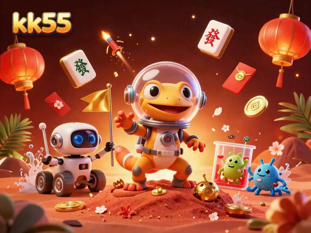 Experience thrilling gaming at kk55 with a vibrant casino scene featuring a Martian explorer and casino elements.