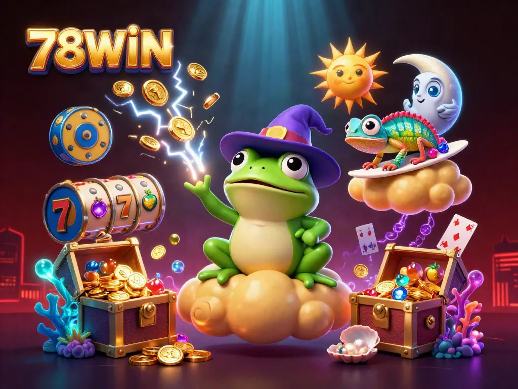 Experience the thrill of 78WIN as a storm of golden coins rains down in this vibrant casino scene.