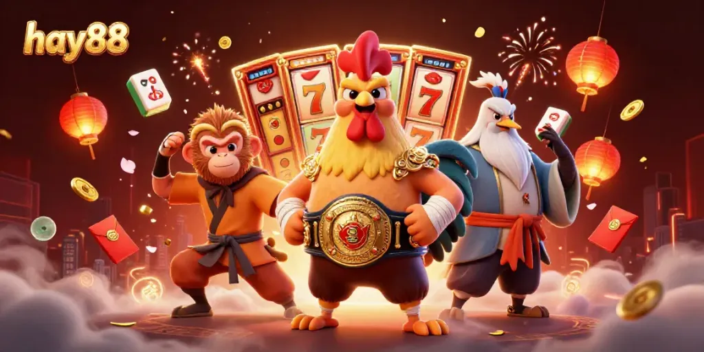 Engage with the thrilling action of hay88, featuring iconic characters amidst vibrant casino elements.
