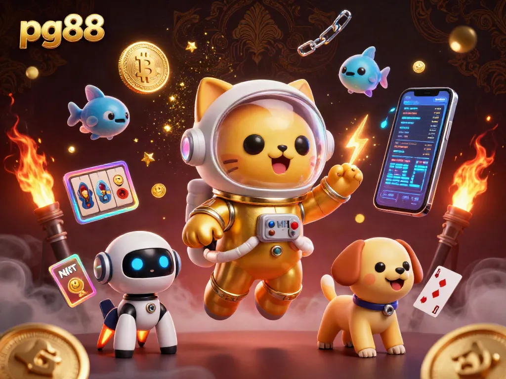 pg88 presents a dynamic casino adventure with a golden astronaut cat and gaming elements.