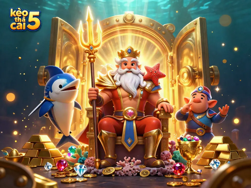 Bet on kèo nhà cái 5 while enjoying an underwater adventure with Neptune and treasures.