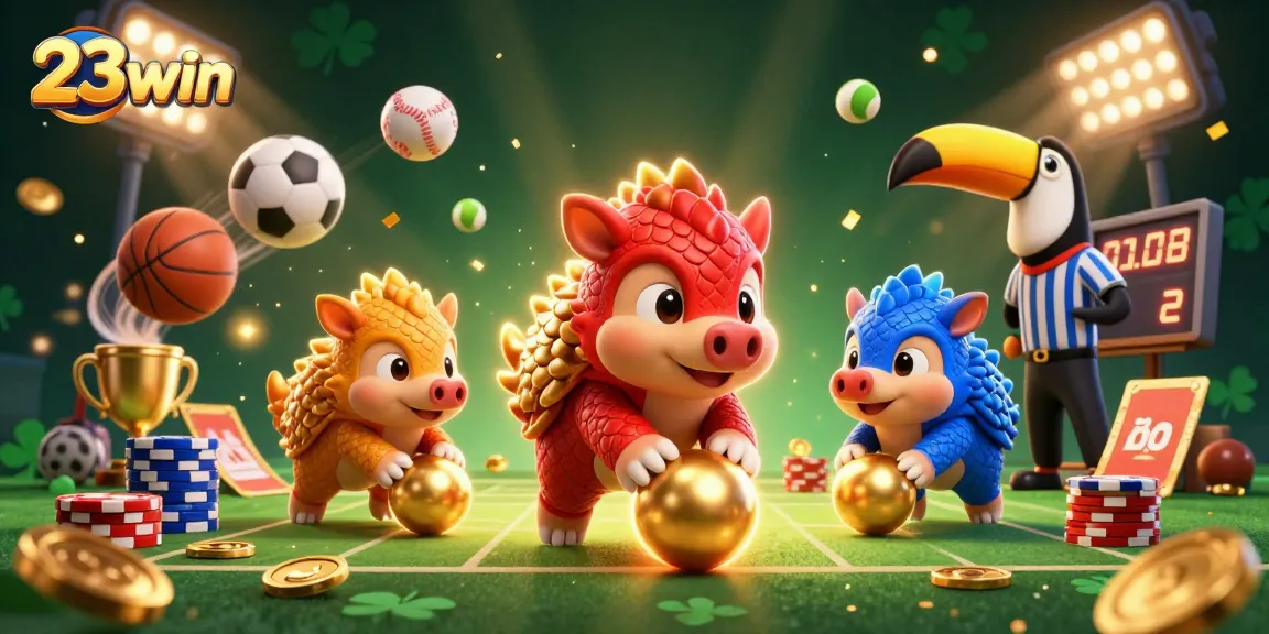 Experience the thrill of 23win as rival pangolins roll through poker chips in this vibrant casino scene.
