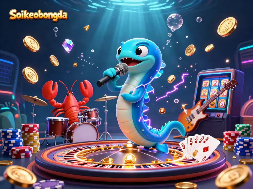 Soikeobongda offers electric entertainment with an underwater DJ scene featuring casino elements and vibrant visuals.