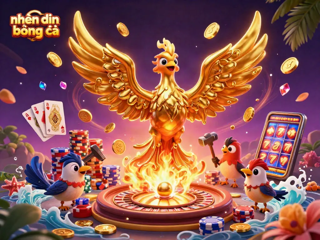 Engage in nhận định kèo bóng đá with dynamic golden phoenix and casino elements in a captivating scene.