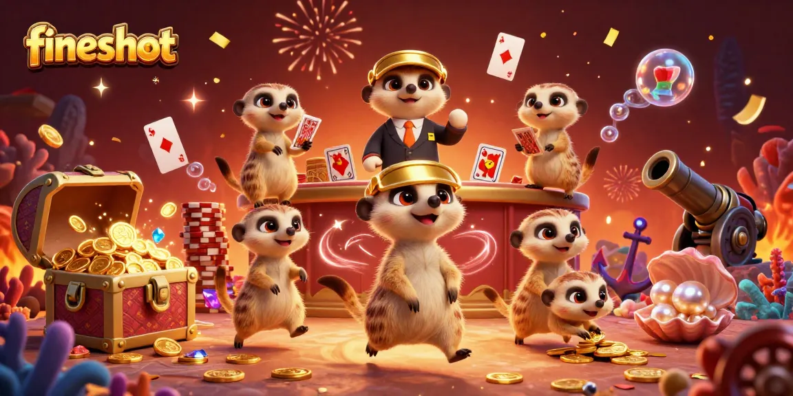 Join the fiveshot meerkat colony as they run a vibrant casino, surrounded by treasure and excitement.