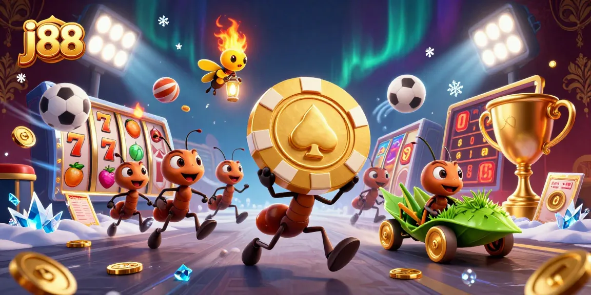 Join the heist for j88 with ants, a firefly, and a grasshopper heist team in this vibrant illustration.