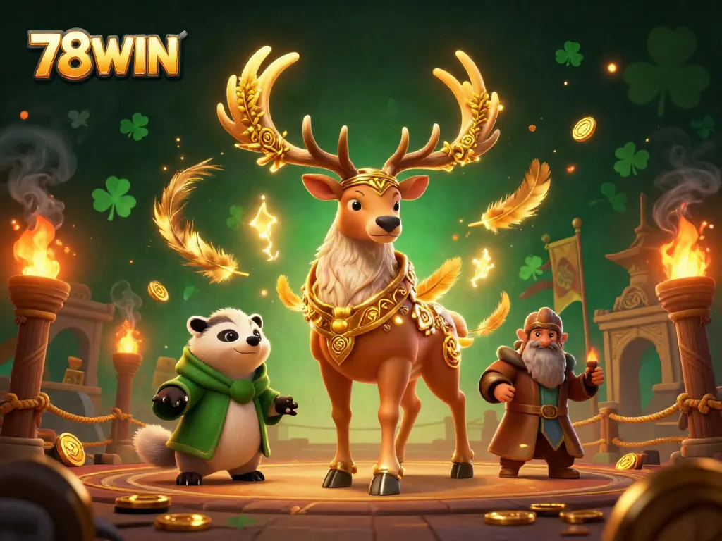 Win big with 78WIN at this energetic online casino illustrated scene.