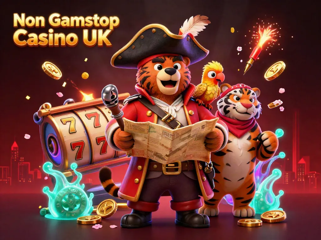 Engage in exhilarating gameplay at Non Gamstop Casino UK with vibrant 3D imagery of characters and casino elements.