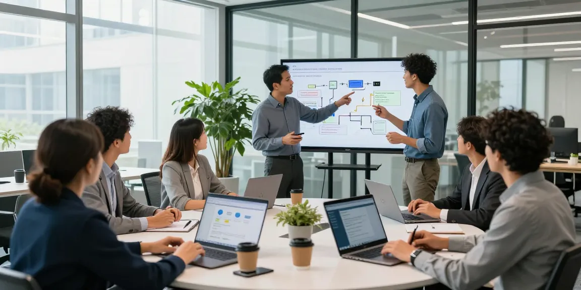 Team discussing innovative office phone systems in a modern workspace.