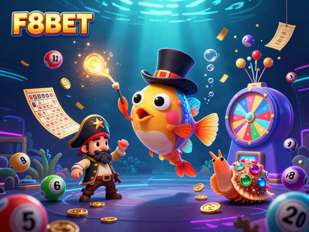 F8BET ignites excitement with a lively underwater casino scene, featuring charming characters and chance-filled elements.