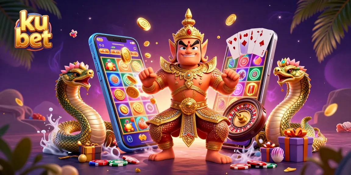 Engage with ku bet's thrilling gaming experience featuring vibrant characters and action-packed casino elements.