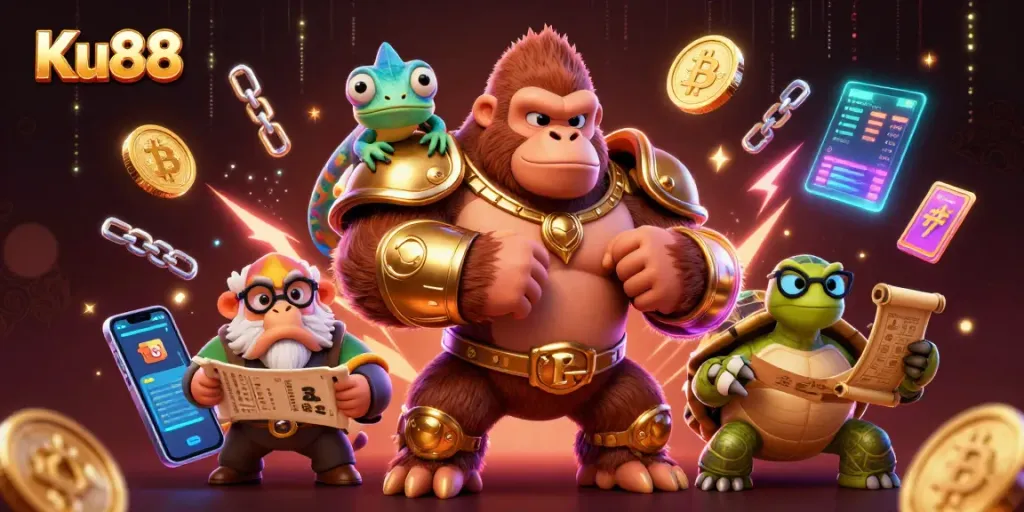 Experience the thrill of winning with Ku88's rich gambling scene featuring powerful characters and vibrant game elements.