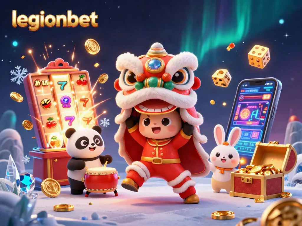 Experience exciting gameplay at legionbet with a dynamic 3D illustration of a festive casino scene.