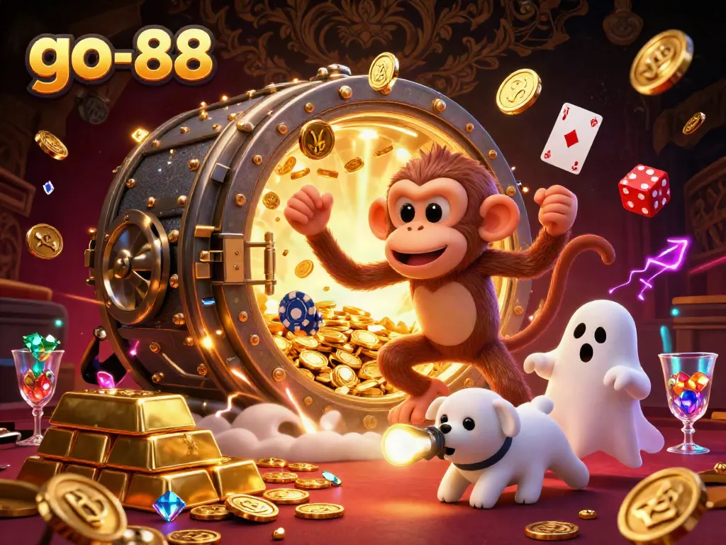 Experience the excitement of go-88 with a poltergeist monkey juggling treasures in a haunted casino.