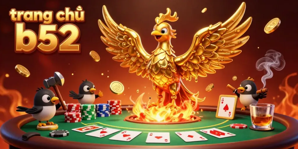 Experience dynamic gameplay at trang chủ b52 with vibrant poker tables and golden phoenix