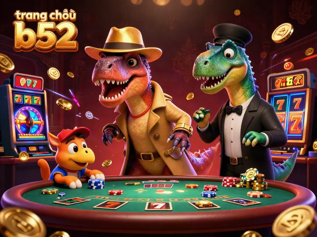Experience the thrilling atmosphere of trang chủ b52 with cartoon characters engaging at a blackjack table.