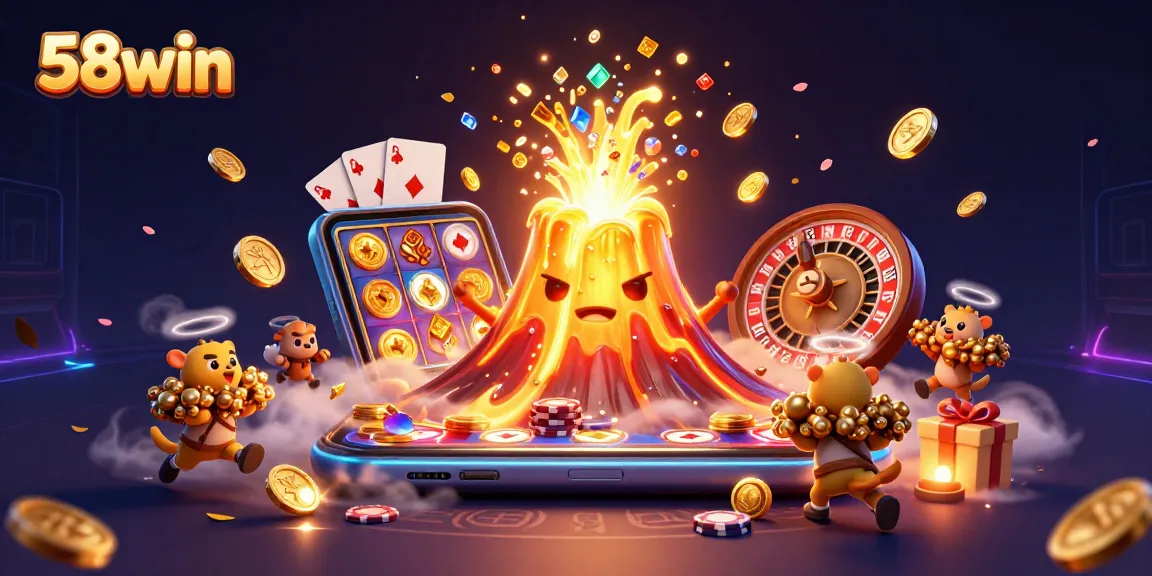Experience thrilling gaming adventures with the 58win casino scene erupting in golden treasures and excitement.