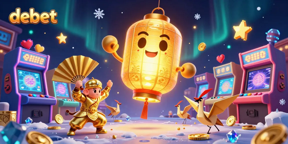 Engage with the enchanting debet scene featuring playful golden lantern spirits amongst dazzling casino elements.