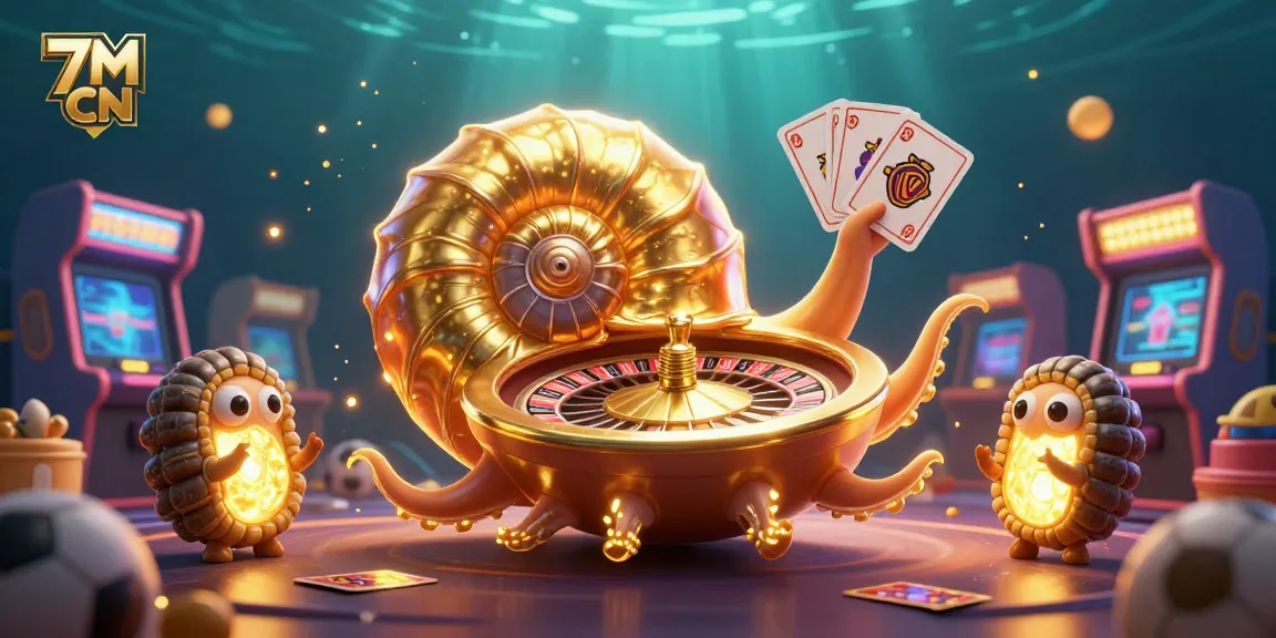 Engage with winning strategies at 7M CN sports betting, featuring a dynamic scene of a glowing nautilus and colorful game elements.
