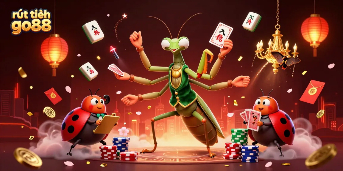 Experience fast withdrawals with rút tiền go88 through a dynamic casino scene featuring vibrant characters and elements.