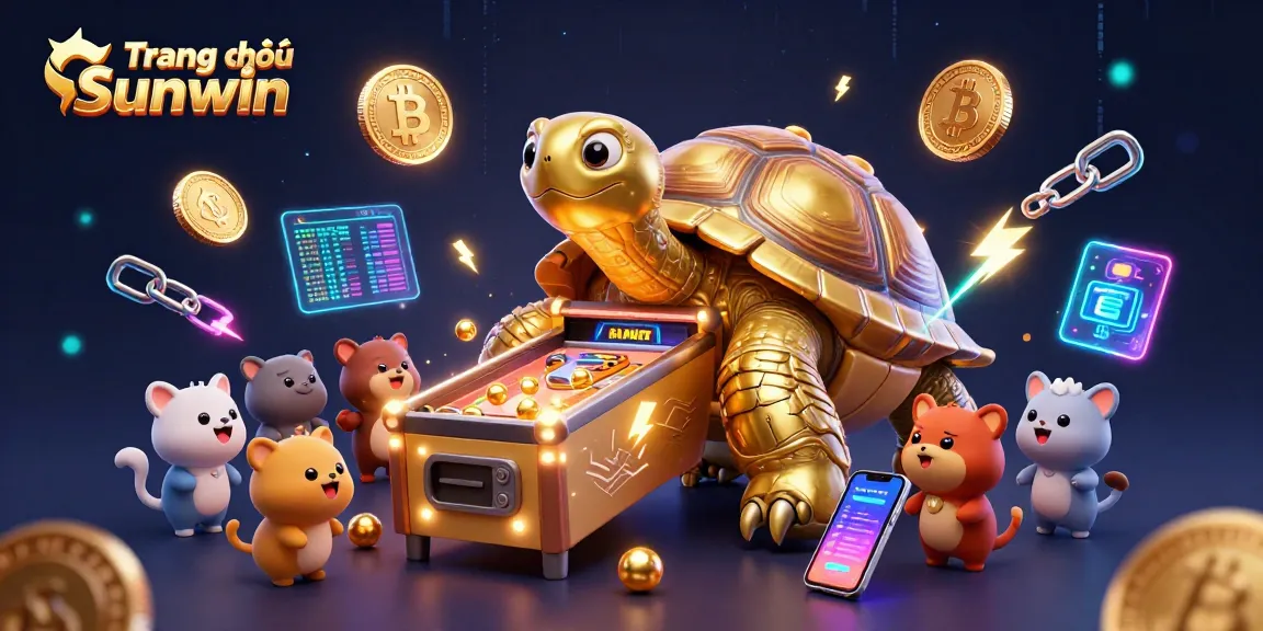 Experience thrilling gameplay at Trang chủ Sunwin with a vibrant 3D illustration featuring a golden tortoise pinball machine.