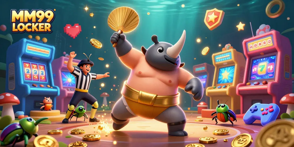 Experience excitement at MM99 LOCKER with playful beetles and vibrant slot elements showcasing dynamic casino fun.