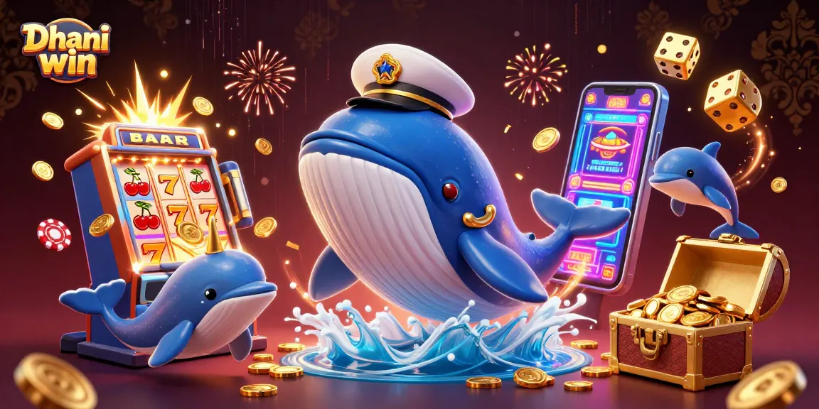 Dive into Dhani win with vibrant gameplay, showcasing a whale, narwhal, and dolphins celebrating jackpots.