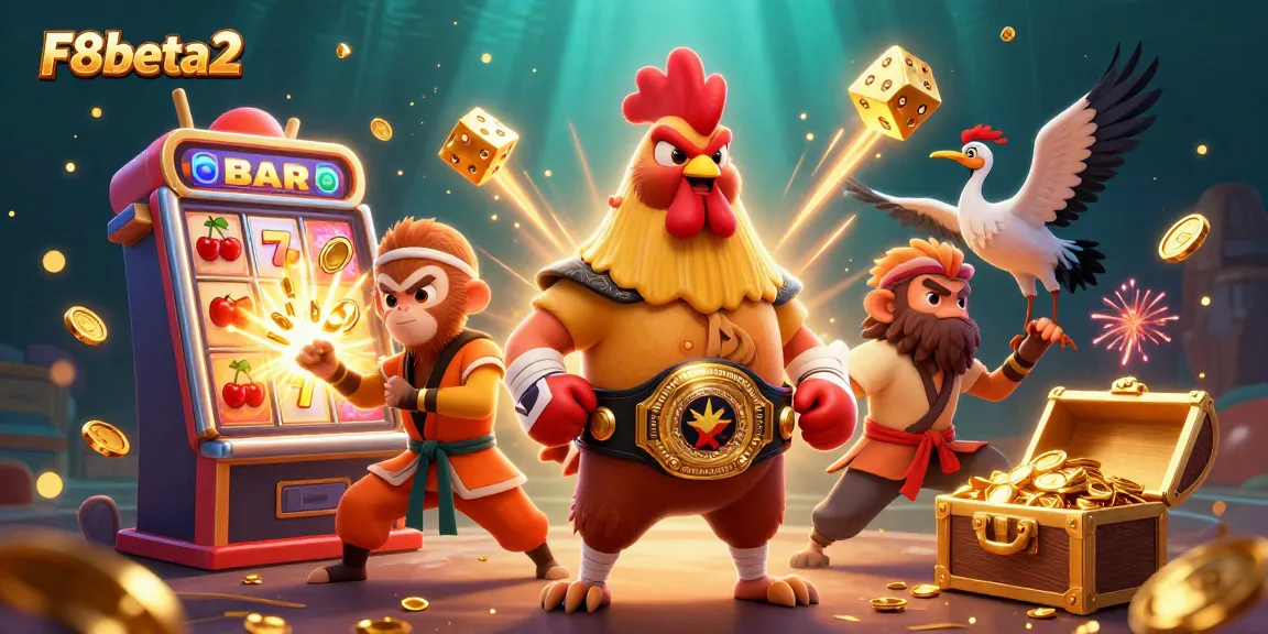 Experience the thrill with F8beta2 in a vibrant casino scene featuring dynamic characters and winning symbols.