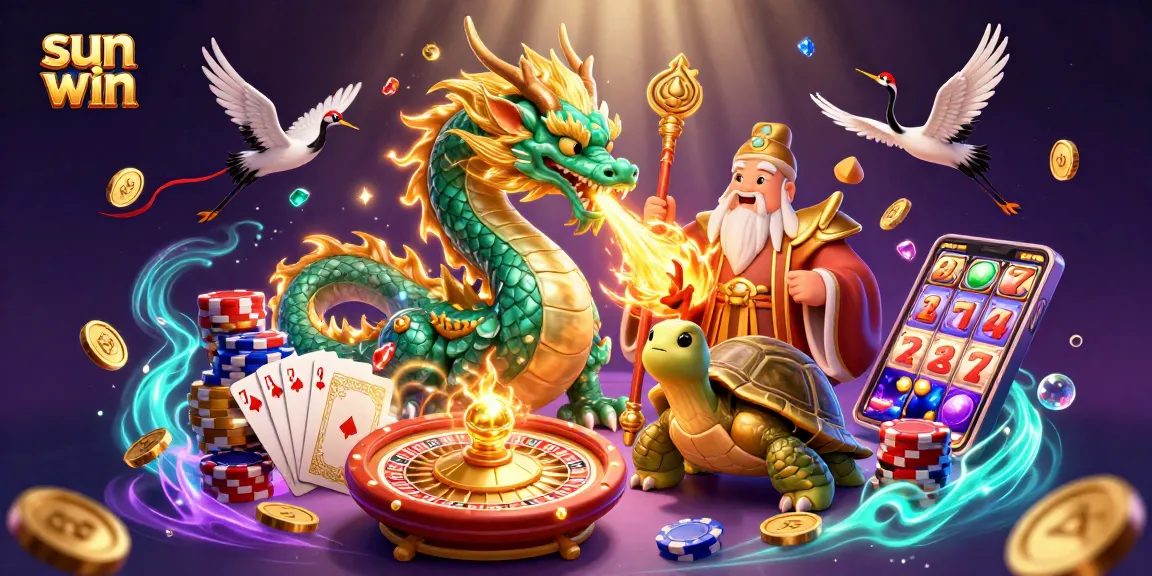 Experience the thrill of sun win with dynamic casino elements and colorful characters in an engaging 3D scene.
