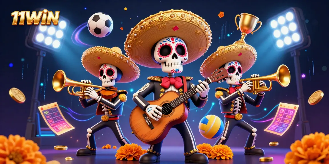 Engage with 11WIN's sports betting scene featuring a vibrant mariachi band and dynamic game elements.