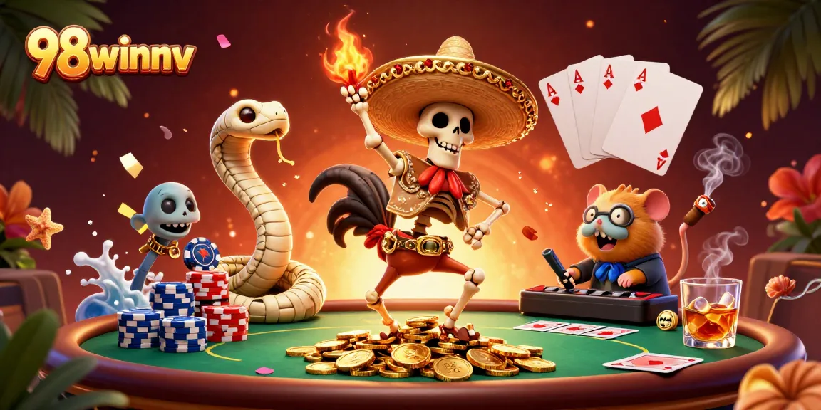 Experience the thrill of 98winnv with vibrant characters celebrating a big win at the casino.