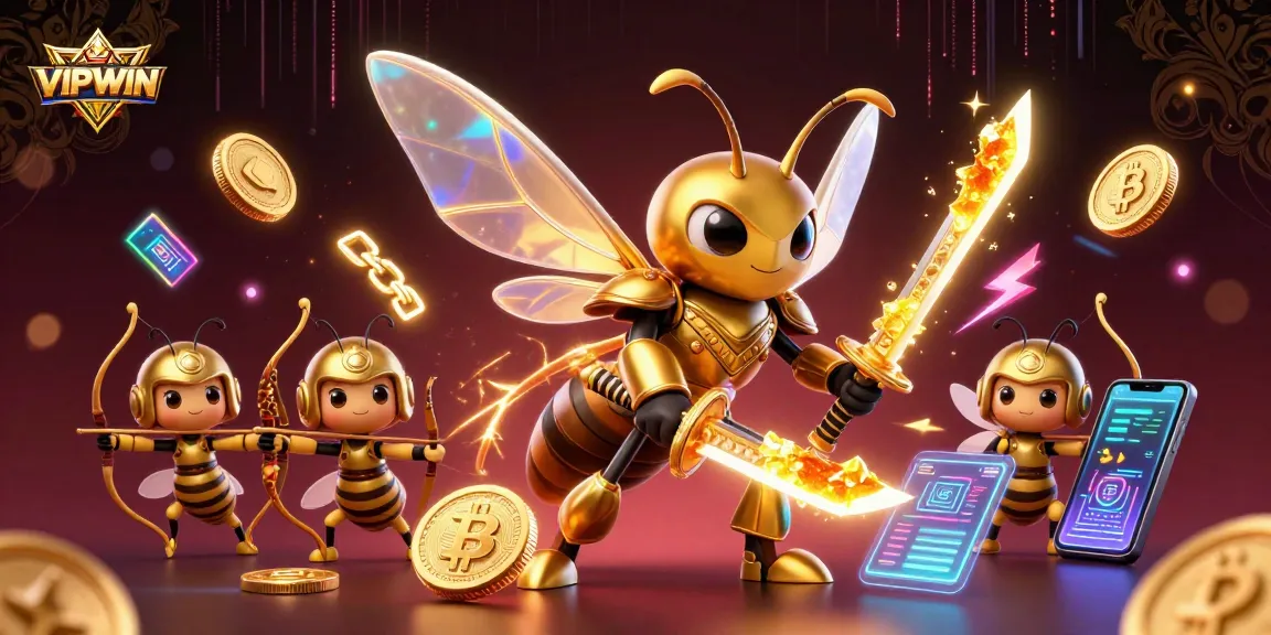 Engage with VIPWIN as a giant golden hornet showcases unique gameplay and crypto elements.